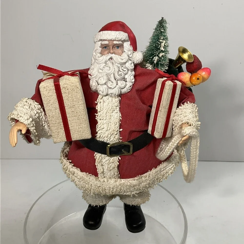 Vintage Fabric Mache Santa's 1 W/Gifts &‎ 1 Baseball Santa Good Condition No Box